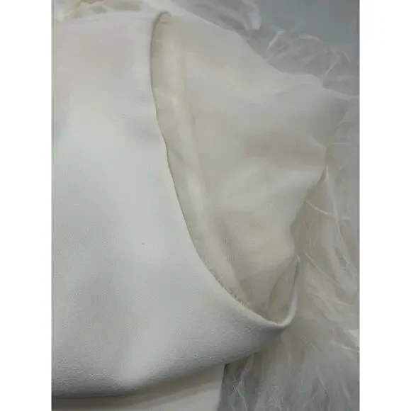 NWT Alice + Olivia Women's White Silk Izola Feather Detail Mini Dress Sz 2 FLAW Mini